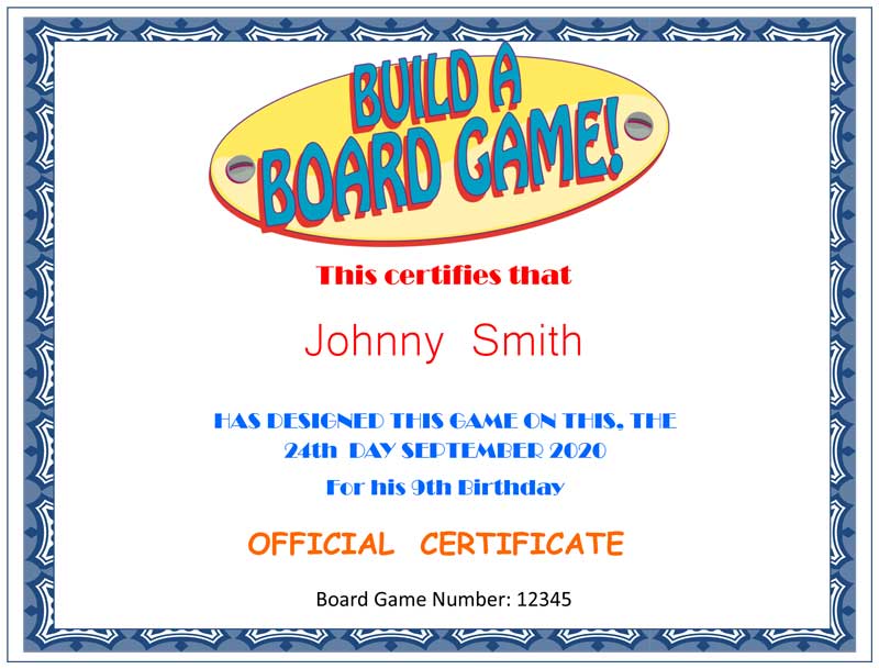Build A Board Game! Certificate
